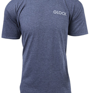 Heather Navy Blue Cotton and Polyester Glock T-Shirt with white GLOCK logo on the front right side of chest