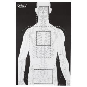 Action Target, VTAC-P, Viking Tactics Double Sided Advanced Training Target, Marksmanship Side Has 4 SR-1C Bulls-Eye Target w/1" Square Sighting Grid, Silhouette Side w/Visible Skeleton, Black/White, 23"x35", 100 Per Box