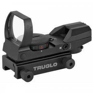 Truglo, Red Dot, Black Finish, Multiple Reticle, Dual Color Open Dot Sight, 34mm Multi-coated lenses Spare battery storage compartment