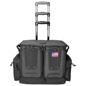 GPS, Tactical Rolling Range Bag, Black, Soft Case, Foam Cradle Holds 6 Pistols, Internal Zipper Pocket Holds 4 Pistols, Oversize ATV Wheels, Additional External Pockets for Magazines, Binoculars, Ear Protection, Stapler, and Targets