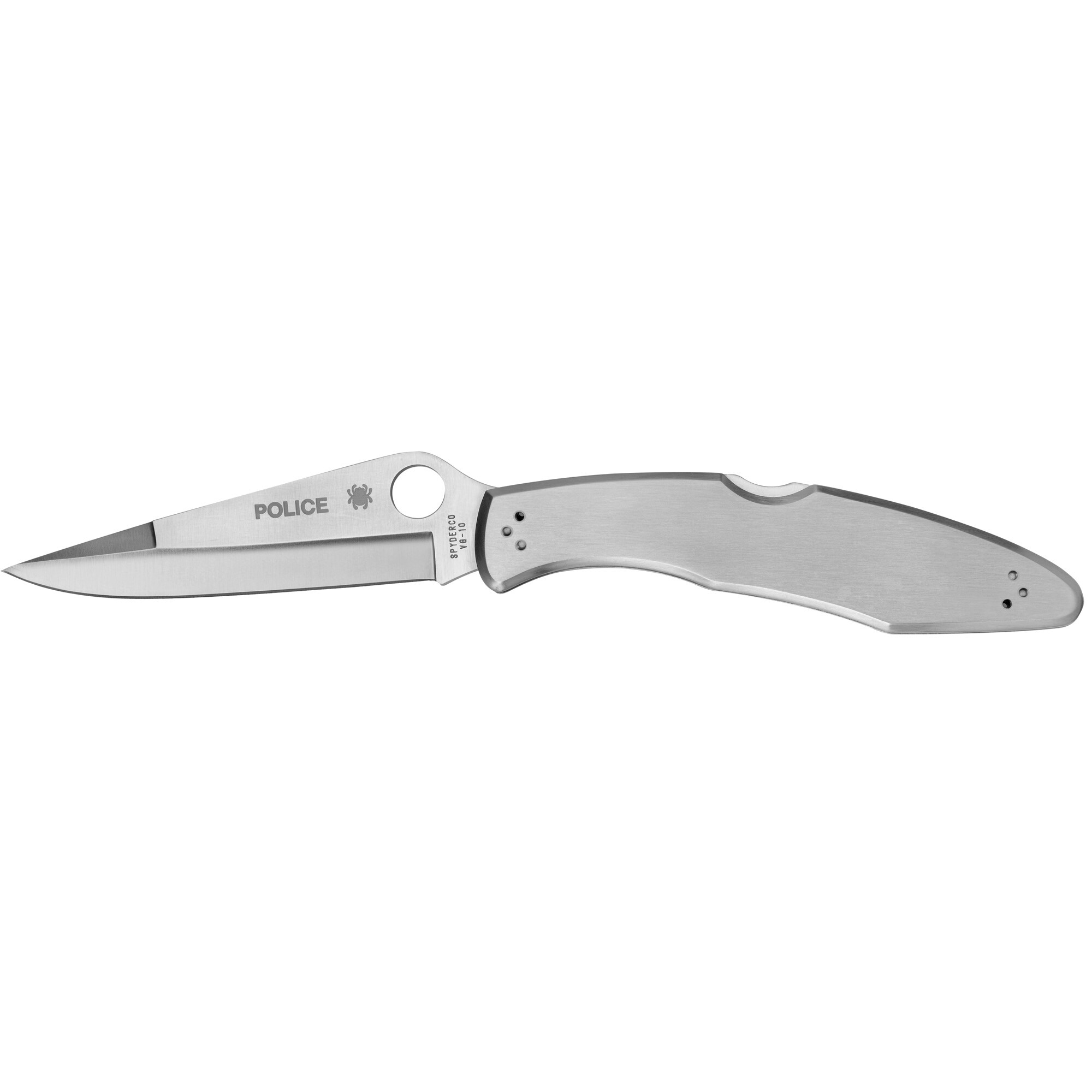 Spyderco, Police, 4.125" Folding Knife, Clip Point, VG10/Satin, Stainless, Circle Thumb Hole/Pocket Clip