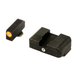 AmeriGlo, Pro i-Dot, 2 Dot Complete Set, Tritium Night Sight, For Glock 17,19,22,23,24,26,27,33,34,35,37,38,39, Green Front with Orange Outline, Green Rear