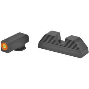 AmeriGlo, Tritium Night Sight, Fits Glock 17,19,22,23,24,26,27,33,34,35,37,38,39, Green Tritium Orange Outline Front, Black Serrated Round Notch Rear