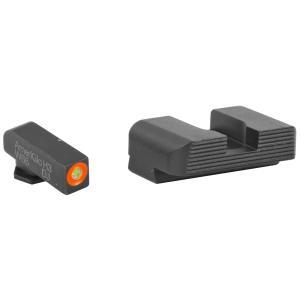 AmeriGlo, Protector, Tritium Night Sight, For Glock 17/19/22/23/24/26/27/33/34/35/37/38/39, Front/Rear, Green Tritium Orange Outline Front, Black Serrated Rear