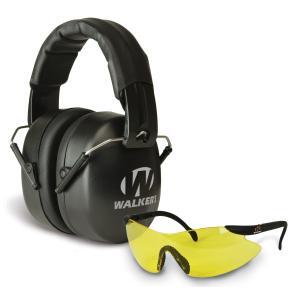 Walker's, Earmuff, Folding, Padded Headband, Black, Shooting Glasses, Yellow Lenses, One Pair of Foam Plugs