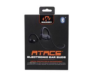 Walker's, ATACS Sport Earbuds, Bluetooth Enabled, Noise Reduction 24DB. Rechargeable, Black, Includes Charging Cable and Foam Ear Tips